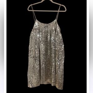 Chan Luu Shimmering Silver Sequin Dress with POCKETS!